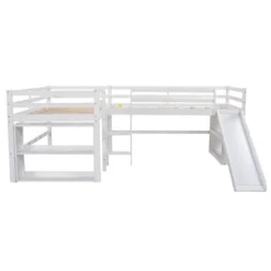 Twin Size L-Shaped Loft Bed With Movable Two-Tier Shelves And Slide - ModernLuxe -Roommates Store GUEST 07caf629 44da 4031 a851 47734d63f1a3