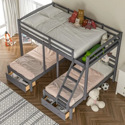 Full Over Twin & Twin Bunk Bed, Gray - ModernLuxe 4 Full Over Twin & Twin Bunk Bed, Gray - ModernLuxe - Image 2