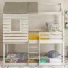 Twin Over Twin Wooden Bunk Bed With Roof, Window, Guardrail And Ladder - ModernLuxe -Roommates Store GUEST 0bcf02cd a3d6 44ad b87a 7fd82b6c3176