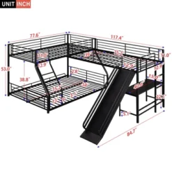 L-Shaped Twin Over Full Bunk Bed With Twin Size Loft Bed,Built-in Desk And Slide, Black - ModernLuxe 11 L-Shaped Twin Over Full Bunk Bed With Twin Size Loft Bed,Built-in Desk And Slide, Black - ModernLuxe -Roommates Store GUEST 0da85a32 5d02 4bac 9d61 8b7a604408aa