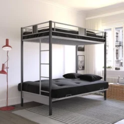 Twin Over Futon Maxence Metal Bunk Bed Silver/Black - Room & Joy -Roommates Store GUEST 134bebff c5c1 488e 8a84 6d1155dd076d