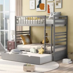 Twin Over Twin Wood Bunk Bed With Safety Rail And Movable Trundle-ModernLuxe 31 Twin Over Twin Wood Bunk Bed With Safety Rail And Movable Trundle-ModernLuxe -Roommates Store GUEST 17252027 449e 41d5 91a8 526020cb79f7