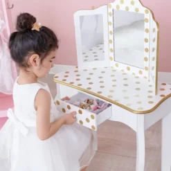 Fashion Polka Dot Gisele Play Vanity Set With Led Mirror White/Gold - Teamson Kids 32 Fashion Polka Dot Gisele Play Vanity Set With Led Mirror White/Gold - Teamson Kids -Roommates Store GUEST 1d8d35a1 1982 42c4 a223 b6ce266208ff