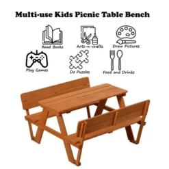 Gardenised Wooden Kids Picnic Table Bench With Backrest, Outdoor Children's Backyard Table, Crafting, Dining, And Playtime Patio Table -Roommates Store GUEST 1e1cee51 24c4 447c a92a 17a44c74e7b8