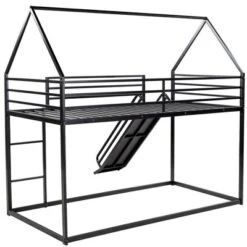 Twin Over Twin House Bunk Bed With Ladder And Slide - ModernLuxe -Roommates Store GUEST 20c12888 ad4f 48ea 9bbb 11ce659d4f11