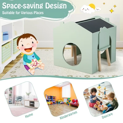 Costway 3 Piece Kids Wooden Table And Chair Set With Blackboard For Drawing Reading Green/Gray/White 5 Costway 3 Piece Kids Wooden Table And Chair Set With Blackboard For Drawing Reading Green/Gray/White - Image 3