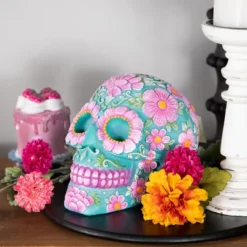 Northlight 7.75" Blue And Pink Day Of The Dead Skull Coin Bank -Roommates Store GUEST 255ad5c4 cf22 44c4 a3a7 453ccfcc8341
