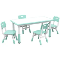 Qaba Kids Table And Chair Set With 4 Chairs, Adjustable Height, Easy To Clean Table Surface, For 1.5 - 5 Years Old -Roommates Store GUEST 2b8852fb 0182 4bed 96d3 4619727e9afc