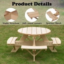Gardenised Wooden Kids Round Picnic Table Bench, Outdoor Children's Backyard Table, Crafting, Dining, And Playtime Patio Table -Roommates Store GUEST 2c0935f9 3882 4be9 8f75 5f1b18537344