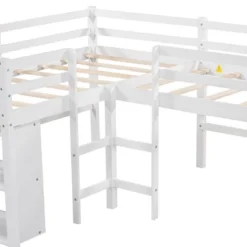 Twin Size L-Shaped Loft Bed With Movable Two-Tier Shelves And Slide - ModernLuxe -Roommates Store GUEST 35cf888a ed28 4e2d 936f f04575adbffa