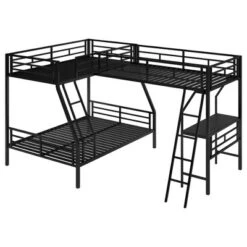Twin Over Full Metal Bunk Bed With Twin Size Loft Bed And Desk, Black - ModernLuxe -Roommates Store GUEST 368c268e 2a50 44e6 aa69 57387c03ec3b