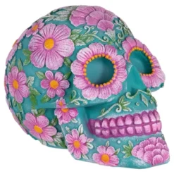 Northlight 7.75" Blue And Pink Day Of The Dead Skull Coin Bank -Roommates Store GUEST 3981b4e1 0f9a 43b6 b5f1 748539e9401d