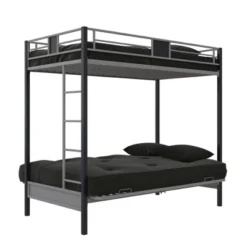 Twin Over Futon Maxence Metal Bunk Bed Silver/Black - Room & Joy -Roommates Store GUEST 41b14ab5 db1f 43a3 a2e2 5e208496455c