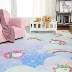 Unicorn Rainbow Colorful Kids Playroom Nursery Washable Indoor Area Rug By Blue Nile Mills -Roommates Store GUEST 41bd4e91 fd1e 465d 8ff7 5198a0915064
