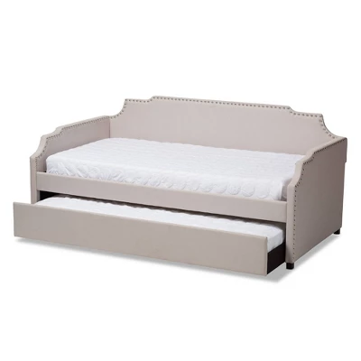 Twin Ally Fabric Upholstered Sofa Daybed With Roll Out Trundle Guest Bed Beige - Baxton Studio 3 Twin Ally Fabric Upholstered Sofa Daybed With Roll Out Trundle Guest Bed Beige - Baxton Studio
