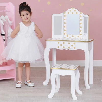 Fashion Polka Dot Gisele Play Vanity Set With Led Mirror White/Gold - Teamson Kids 12 Fashion Polka Dot Gisele Play Vanity Set With Led Mirror White/Gold - Teamson Kids - Image 10