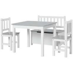 Qaba 4-Piece Kids Table Set With 2 Wooden Chairs, 1 Storage Bench, And Interesting Modern Design -Roommates Store GUEST 4a25cfbe 61ff 4534 aa83 ccd0dd1a2c63