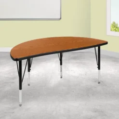 Flash Furniture 47.5" Half Circle Wave Flexible Collaborative Thermal Laminate Activity Table - Height Adjustable Short Legs