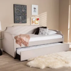Twin Ally Fabric Upholstered Sofa Daybed With Roll Out Trundle Guest Bed Beige - Baxton Studio 16 Twin Ally Fabric Upholstered Sofa Daybed With Roll Out Trundle Guest Bed Beige - Baxton Studio -Roommates Store GUEST 4dd69318 69b5 485b 9fbc 9d2ae2f0fecb