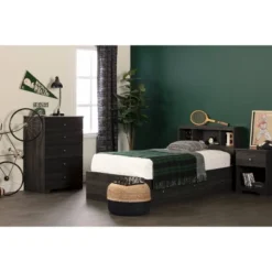 Twin Zach Bookcase Headboard Gray Oak - South Shore -Roommates Store GUEST 527ffce7 6894 4d69 a5ed 67f2572b776c