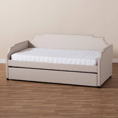 Twin Ally Fabric Upholstered Sofa Daybed With Roll Out Trundle Guest Bed Beige - Baxton Studio 10 Twin Ally Fabric Upholstered Sofa Daybed With Roll Out Trundle Guest Bed Beige - Baxton Studio - Image 8