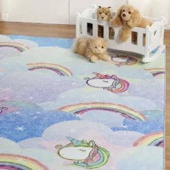 Unicorn Rainbow Colorful Kids Playroom Nursery Washable Indoor Area Rug By Blue Nile Mills -Roommates Store GUEST 540068ea 72fa 424b b052 0a61e610e8da