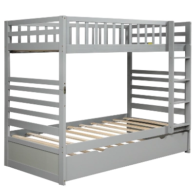 Twin Over Twin Wood Bunk Bed With Safety Rail And Movable Trundle-ModernLuxe 9 Twin Over Twin Wood Bunk Bed With Safety Rail And Movable Trundle-ModernLuxe - Image 7