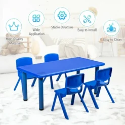 Costway Kids Plastic Rectangular Learn And Play Table Playroom Kindergarten Home Blue -Roommates Store GUEST 628cec32 8e4a 45aa 9468 63becd680a5b