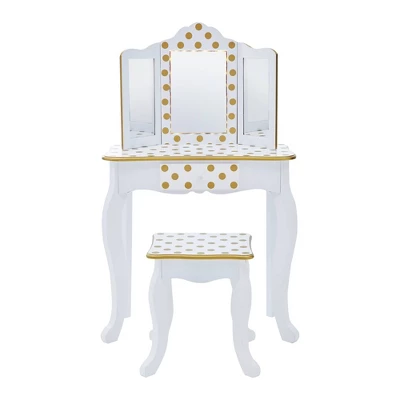 Fashion Polka Dot Gisele Play Vanity Set With Led Mirror White/Gold - Teamson Kids 5 Fashion Polka Dot Gisele Play Vanity Set With Led Mirror White/Gold - Teamson Kids - Image 3