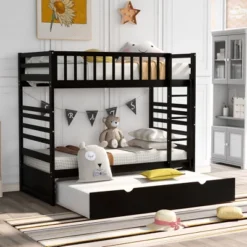 Twin Over Twin Wood Bunk Bed With Safety Rail And Movable Trundle-ModernLuxe 33 Twin Over Twin Wood Bunk Bed With Safety Rail And Movable Trundle-ModernLuxe -Roommates Store GUEST 678093b7 f744 428b a74b 453ca4dbdbd1