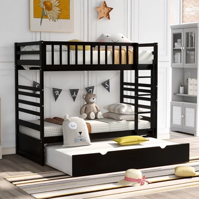 Twin Over Twin Wood Bunk Bed With Safety Rail And Movable Trundle-ModernLuxe 18 Twin Over Twin Wood Bunk Bed With Safety Rail And Movable Trundle-ModernLuxe - Image 16