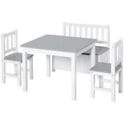 Qaba 4-Piece Kids Table Set With 2 Wooden Chairs, 1 Storage Bench, And Interesting Modern Design -Roommates Store GUEST 75c535a2 d598 454a 9b01 ba7b2c09fc2a