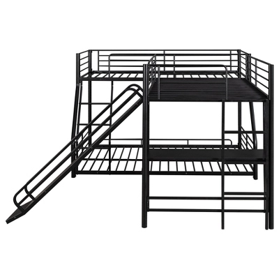 L-Shaped Twin Over Full Bunk Bed With Twin Size Loft Bed,Built-in Desk And Slide, Black - ModernLuxe 8 L-Shaped Twin Over Full Bunk Bed With Twin Size Loft Bed,Built-in Desk And Slide, Black - ModernLuxe - Image 6