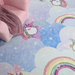 Unicorn Rainbow Colorful Kids Playroom Nursery Washable Indoor Area Rug By Blue Nile Mills -Roommates Store GUEST 7923107e 14bc 450b bd33 4240bb4466ac