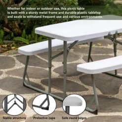 Foldable White Kids' Picnic Table Bench Outdoor Portable Children's Backyard Table, Crafting, Dining, And Playtime Patio Table -Roommates Store GUEST 79c6f5e4 63d8 449b 9ac4 78313419419a