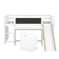 Wood Loft Bed With Slide, Cabinets, Blackboard, Desk And Chair-ModernLuxe -Roommates Store GUEST 7a1563cf 61ec 4986 9303 31fc9998d735