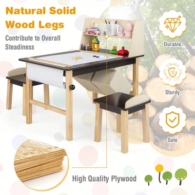 Costway Kids Art Table & Chairs Set Wooden Drawing Desk With Paper Roll Storage Shelf Bins 6 Costway Kids Art Table & Chairs Set Wooden Drawing Desk With Paper Roll Storage Shelf Bins - Image 4