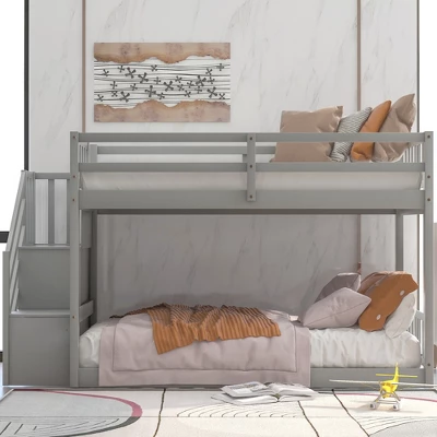 Twin Over Twin Bunk Bed With Storage Ladder - ModernLuxe 3 Twin Over Twin Bunk Bed With Storage Ladder - ModernLuxe