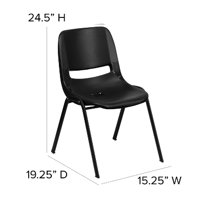 Emma And Oliver Kid's Black Ergonomic Shell Stack Chair - Black Frame And 14"H Seat 5 Emma And Oliver Kid's Black Ergonomic Shell Stack Chair - Black Frame And 14"H Seat - Image 3