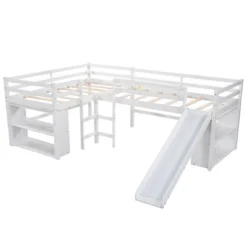 Twin Size L-Shaped Loft Bed With Movable Two-Tier Shelves And Slide - ModernLuxe -Roommates Store GUEST 7ef13c56 0afb 4b80 9853 2cd9eef6f1a3