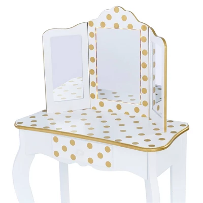 Fashion Polka Dot Gisele Play Vanity Set With Led Mirror White/Gold - Teamson Kids 7 Fashion Polka Dot Gisele Play Vanity Set With Led Mirror White/Gold - Teamson Kids - Image 5