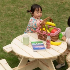 Gardenised Wooden Kids Round Picnic Table Bench, Outdoor Children's Backyard Table, Crafting, Dining, And Playtime Patio Table -Roommates Store GUEST 8345a6ee 035a 4e66 aca9 f9029d5c4033