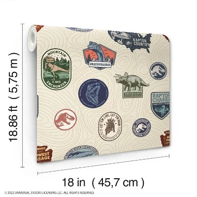 Jurassic World Badges Peel & Stick Wallpaper Beige - RoomMates 3 Jurassic World Badges Peel & Stick Wallpaper Beige - RoomMates