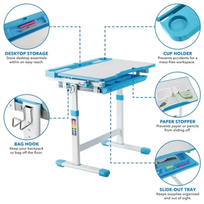 Mount-It! Kids Desk And Chair Set | Height Adjustable Ergonomic Children's School Workstation With Storage Drawer | Blue 4 Mount-It! Kids Desk And Chair Set | Height Adjustable Ergonomic Children's School Workstation With Storage Drawer | Blue - Image 2