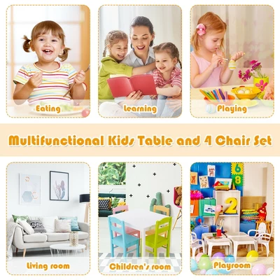 Costway 5 Piece Kids Wood Table Chair Set Activity Toddler Playroom Furniture Colorful 7 Costway 5 Piece Kids Wood Table Chair Set Activity Toddler Playroom Furniture Colorful - Image 5