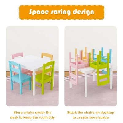 Costway 5 Piece Kids Wood Table Chair Set Activity Toddler Playroom Furniture Colorful 9 Costway 5 Piece Kids Wood Table Chair Set Activity Toddler Playroom Furniture Colorful - Image 7