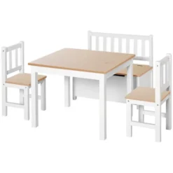 Qaba 4-Piece Kids Table Set With 2 Wooden Chairs, 1 Storage Bench, And Interesting Modern Design -Roommates Store GUEST 8b6e0bdf 2514 4290 a8b5 b262a186884c