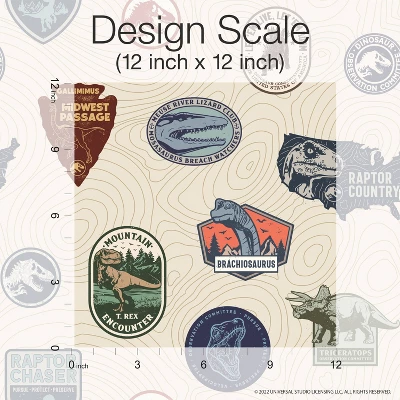Jurassic World Badges Peel & Stick Wallpaper Beige - RoomMates 5 Jurassic World Badges Peel & Stick Wallpaper Beige - RoomMates - Image 3