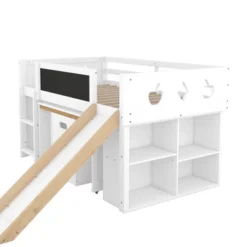 Wood Loft Bed With Slide, Cabinets, Blackboard, Desk And Chair-ModernLuxe -Roommates Store GUEST 96b90bc4 b4af 4b25 b646 426c319db32c