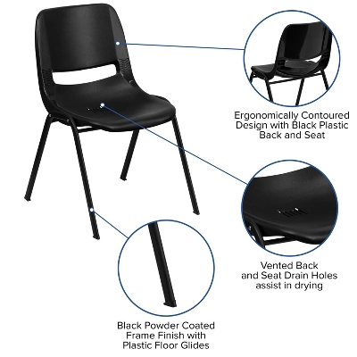 Emma And Oliver Kid's Black Ergonomic Shell Stack Chair - Black Frame And 14"H Seat 4 Emma And Oliver Kid's Black Ergonomic Shell Stack Chair - Black Frame And 14"H Seat - Image 2